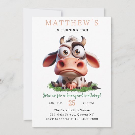 Schattigee Koe boerderijdieren 2e verjaardagsfeest Kaart (Voorkant)