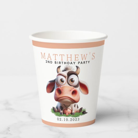Schattigee Koe boerderijdieren 2e verjaardagsfeest Papieren Bekers (Voorkant)