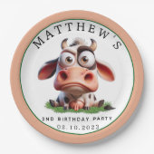 Schattigee Koe boerderijdieren 2e verjaardagsfeest Papieren Bordje (Voorkant)