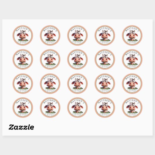 Schattigee Koe boerderijdieren 2e verjaardagsfeest Ronde Sticker (Vel)