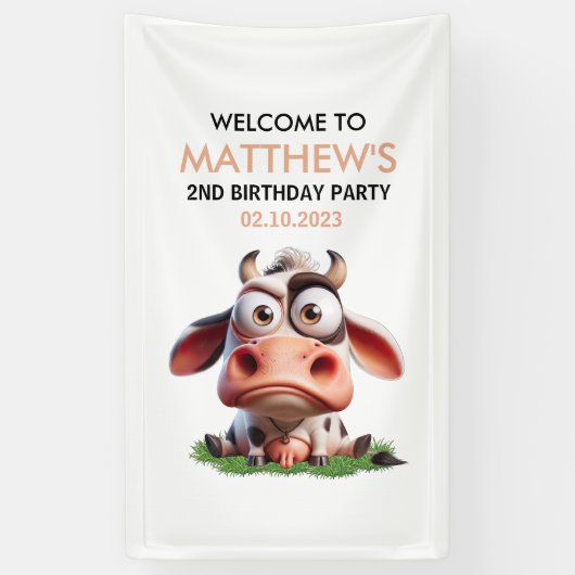 Schattigee Koe boerderijdieren 2e verjaardagsfeest Spandoek (Verticaal)