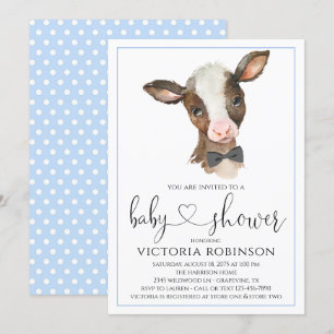 Schattigee Koe Boy Boerderij Baby Shower Uitnodigi Kaart