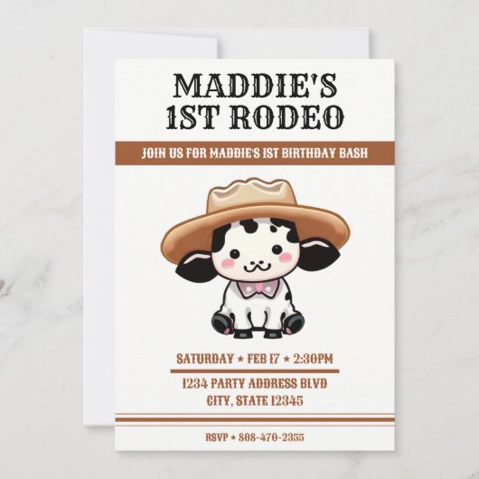 Schattigee Koe Cowboy Pet 1e verjaardagsfeestje Kaart (Voorkant)