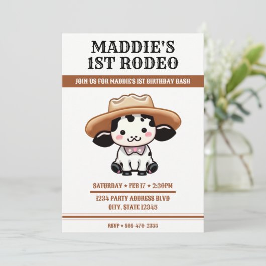 Schattigee Koe Cowboy Pet 1e verjaardagsfeestje Kaart (Staand voorkant)