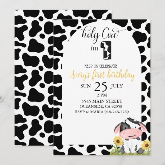 Schattigee Koe eerste verjaardag Kaart (Voorkant / Achterkant)