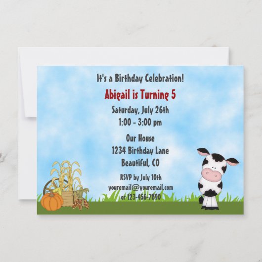 Schattigee Koe en Barn Herfst Verjaardag Uitnodigi Kaart (Achterkant)
