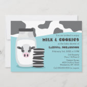 Schattigee Koe en Melk en Cookies Blue Baby shower Kaart (Voorkant)