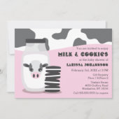Schattigee Koe en Melk en Cookies Roze Baby shower Kaart (Voorkant)