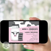 Schattigee Koe en Melk en Cookies Roze Baby shower Kaart