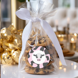Schattigee Koe en Melk en Cookies Roze Baby shower Ronde Sticker