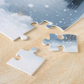 Schattigee koe en sneeuwman in het winterveld legpuzzel (Zijkant)