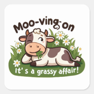 Schattigee Koe eten gras Vierkante Sticker
