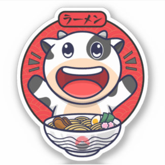 Schattigee Koe Eten Ramen Sticker