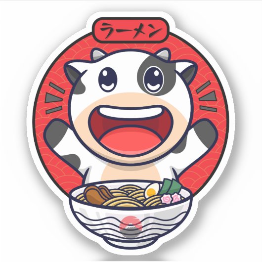 Schattigee Koe Eten Ramen Sticker (Voorkant)