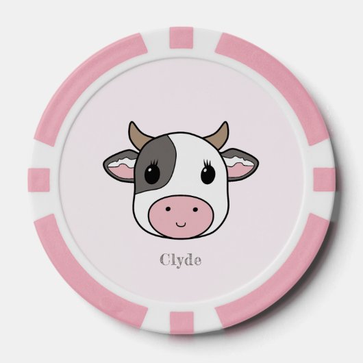 Schattigee Koe Gezicht Roze Poker Chips (Voorkant)