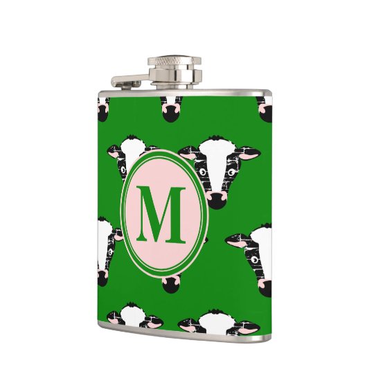 Schattigee Koe gezichtsmonogram Heupfles (Links)