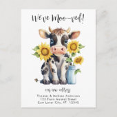 Schattigee Koe Grappig We hebben verhuisd Nieuw Ad Aankondigingskaart (Voorkant)