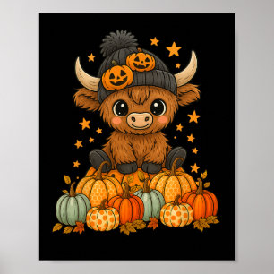 Schattigee Koe Halloween Pompoen Herfst Moo Ik bed Poster