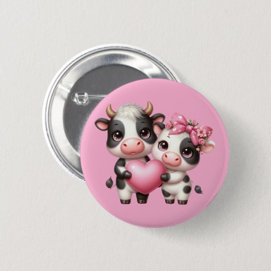 Schattigee Koe hart Ronde Button 5,7 Cm (Voorkant /achterkant)