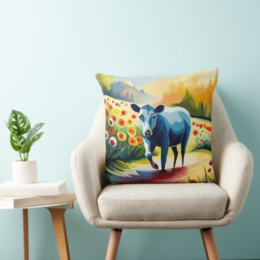 Schattigee koe in het bloemenveld kussen (Stoel)