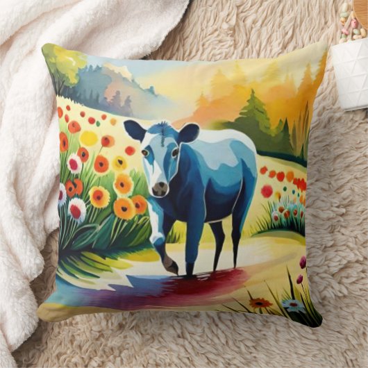 Schattigee koe in het bloemenveld kussen (Deken)