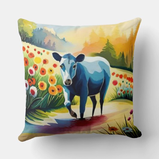 Schattigee koe in het bloemenveld kussen (Achterkant)