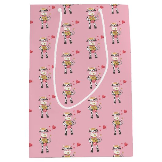 Schattigee koe in liefde roze Valentijnsdag gesche Medium Cadeauzakje (Voorkant)