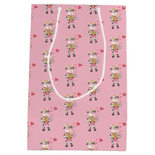 Schattigee koe in liefde roze Valentijnsdag gesche Medium Cadeauzakje (Achterkant)