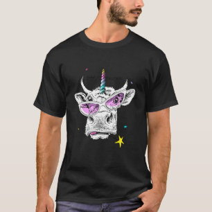 Schattigee Koe in roze bril met regenboog eenhoorn T-shirt