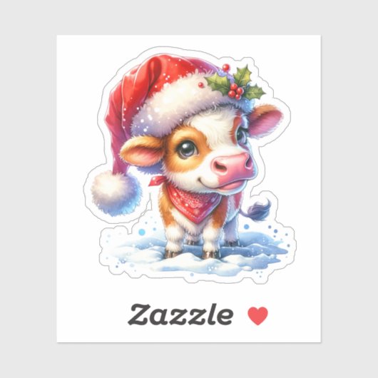 Schattigee Koe in Santa Hat Christmas Sticker (Vel)