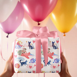 Schattigee Koe in vliegtuig, ruimte, katten, maan, Cadeaupapier