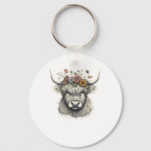 Schattigee Koe Kalverbloemen Hand Illustratie Boer Sleutelhanger