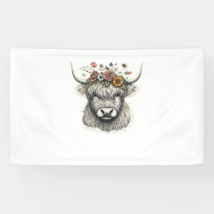 Schattigee Koe Kalverbloemen Hand Illustratie Boer Spandoek