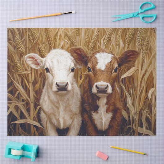 Schattigee Koe Kalveren Maïsveld Decoupage Tissuepapier (Craft)