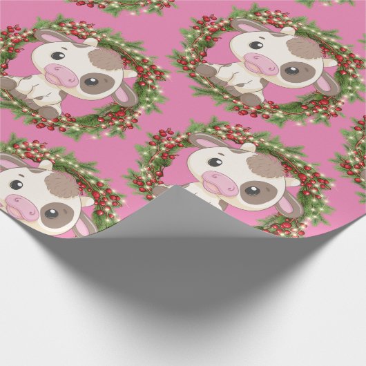 Schattigee Koe kerstkrans Cadeaupapier (Hoek)
