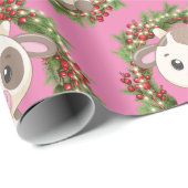Schattigee Koe kerstkrans Cadeaupapier (Rol Hoek)