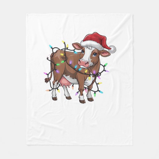 Schattigee Koe Kerstlicht Rendier Kerstman Fleece Deken (Voorkant)
