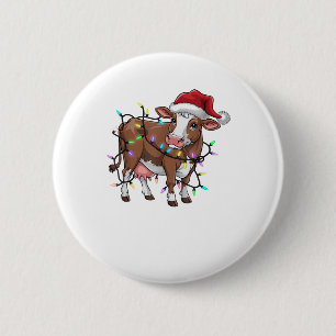 Schattigee Koe Kerstlicht Rendier Kerstman Ronde Button 5,7 Cm