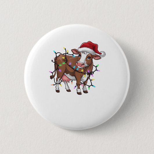 Schattigee Koe Kerstlicht Rendier Kerstman Ronde Button 5,7 Cm (Voorkant)