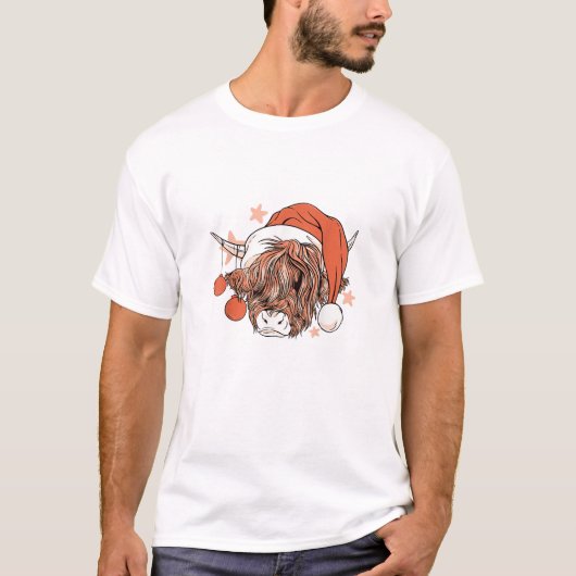 Schattigee Koe Kerstman Hoed Grappig Feest T-shirt (Voorkant)