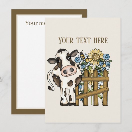 Schattigee koe liefhebbers bericht toevoegen notitiekaartje (Voorkant / Achterkant)