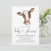 Schattigee Koe Meisje Boerderij Baby Douche Uitnod Kaart (Staand voorkant)