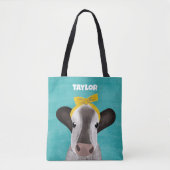 Schattigee Koe met boog gepersonaliseerd Tote Bag (Voorkant)