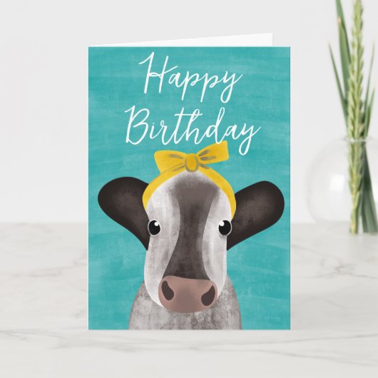 Schattigee Koe met Bow  Verjaardag Kaart (Voorkant)