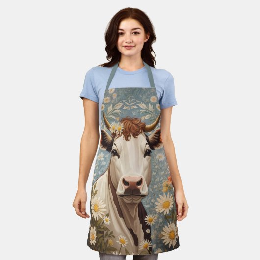 Schattigee Koe met madeliefjes Schort (Gedragen)