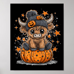 Schattigee Koe met pompoen Spooky Seizoen Retro Ha Poster