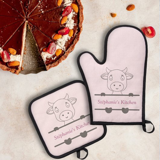 Schattigee Koe monogram Ovenwant & Pannenlap Set