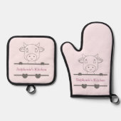Schattigee Koe monogram Ovenwant & Pannenlap Set (Voorkant)