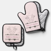 Schattigee Koe monogram Ovenwant & Pannenlap Set (Voorkant / Achterkant)