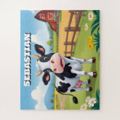 Schattigee Koe op Boerderij Gepersonaliseerde Kind Legpuzzel (Verticaal)